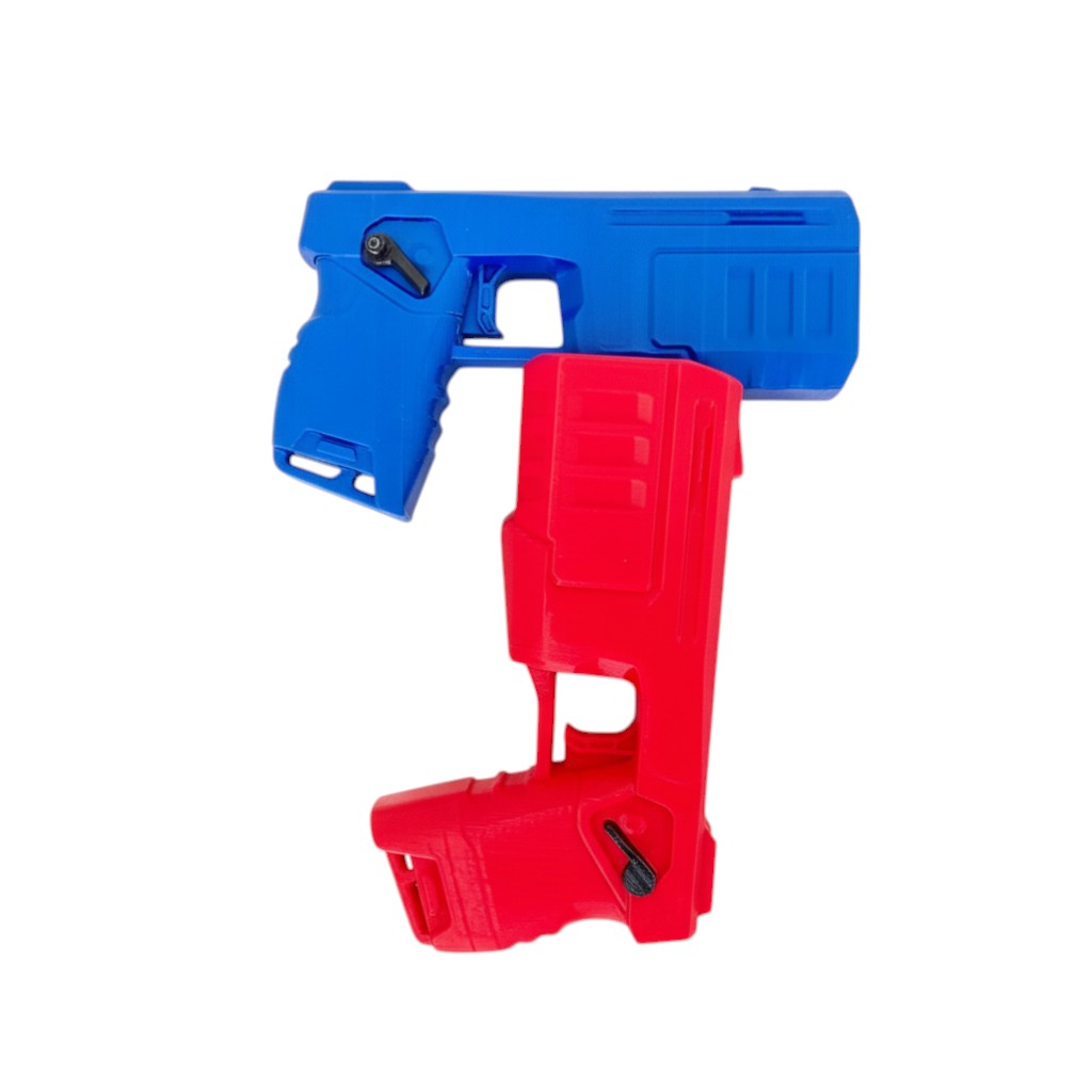 Kombat Line DEC 10 PRO training tool, blue and red plastic, with manual safety selector for safe weapon handling practice.