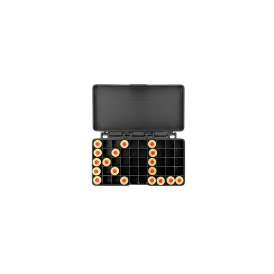 Kombat Line black plastic ammo box with 50 rounds of 9mm ammunition, ideal for safe storage and transport.