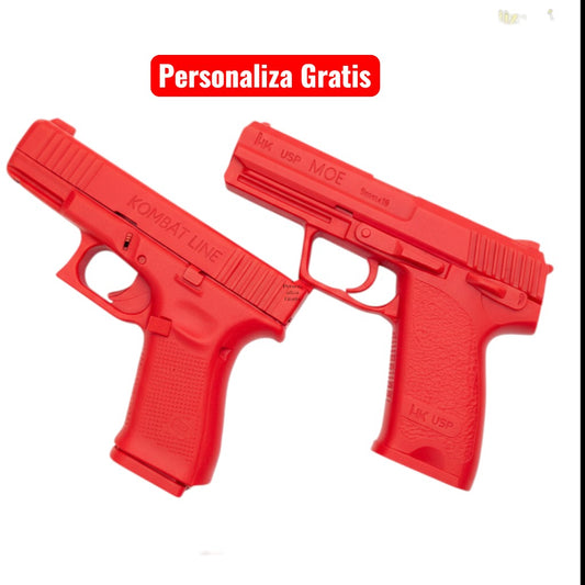 Kombat Line red dummy training pistols, HK USP Compact and Standard models. Ideal for practice.