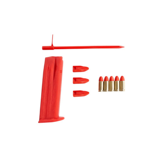 Kombat Line Walther P-99 training pack: red magazine, inert rounds, and cleaning rod for dry fire practice.